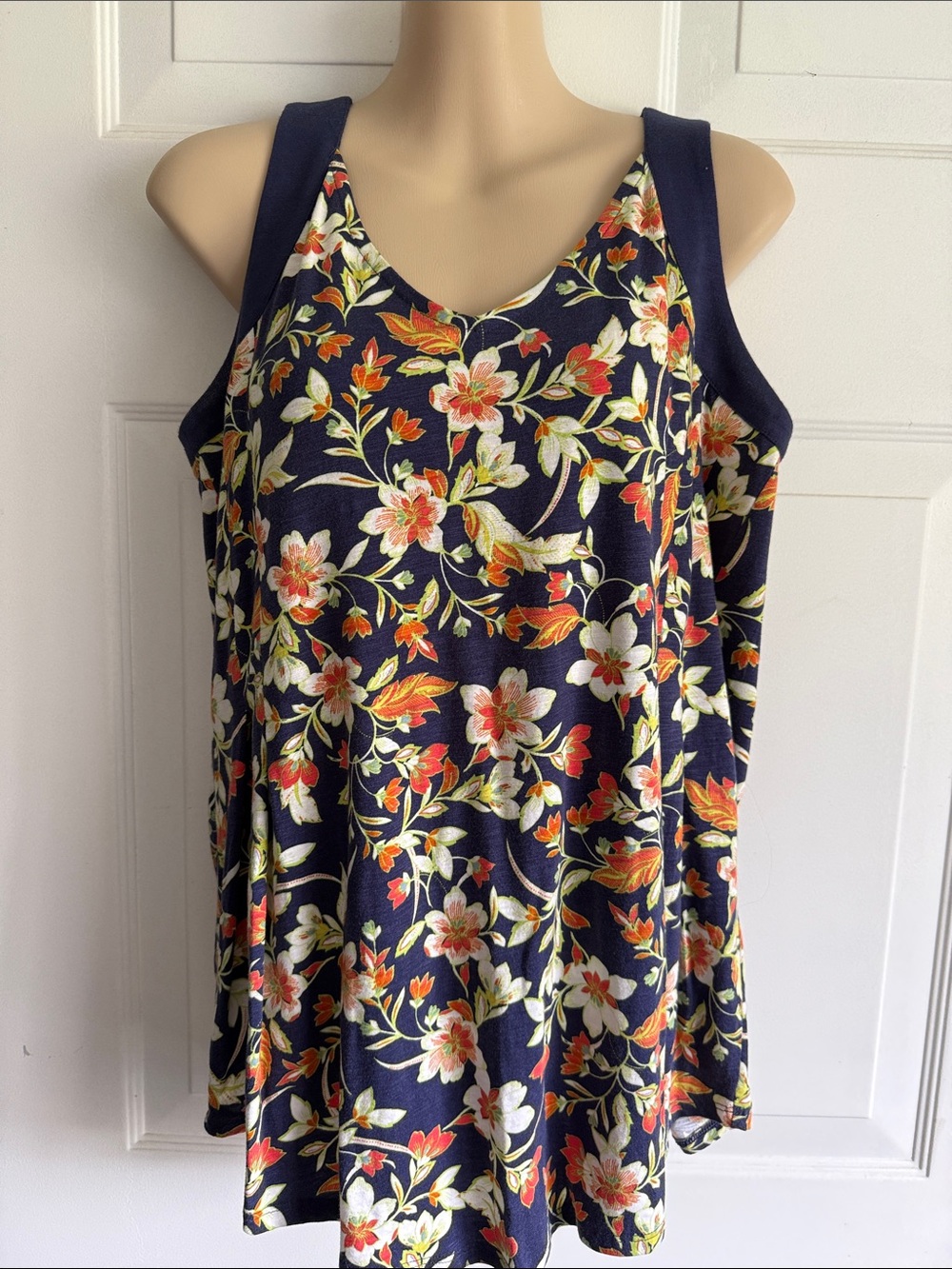 Sleeveless Navy Floral Tank Top - Women's